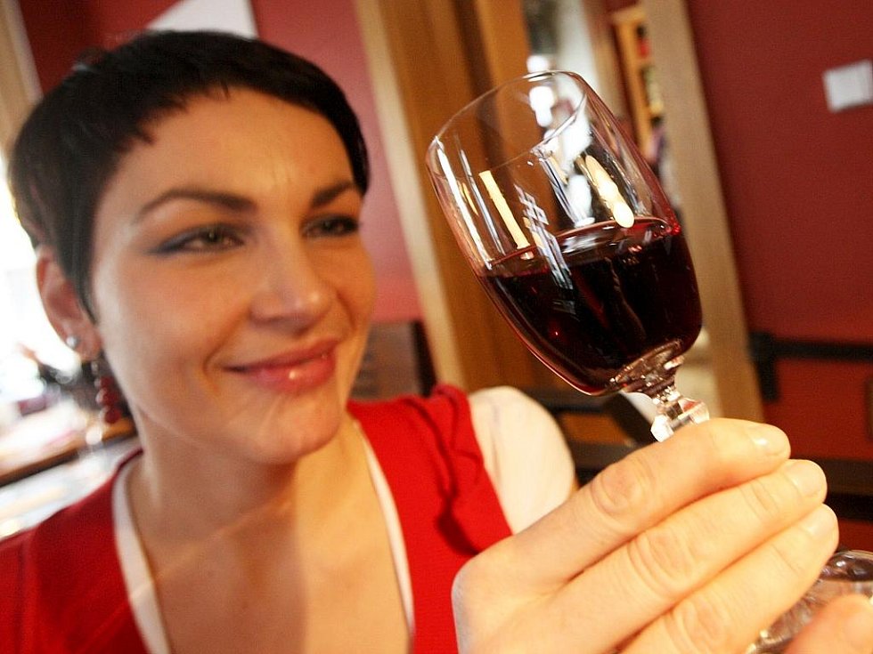 Martina Michálková se chystá na tradiční ochutnávku svatomartinského vína v lounské vinotéce. - svatomartinske_vino_louny_20091112_3_galerie-980