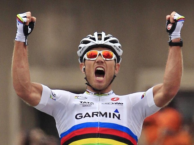 Thor Hushovd se raduje z etapového triumfu na Tour de France.