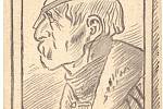 Jan Žižka z profilu na dopisnici Mikoláše Alše. Toto zobrazení dost připomíná pozdější Vlčkovu rekonstrukci