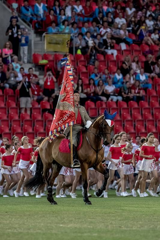 První program hromadných skladeb v rámci XVI. všesokolského sletu proběhl 5. července 2018 v pražské Eden Aréně.