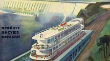 1962 – Kolejová přeprava lodi přes přehradu.