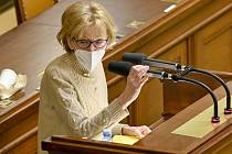 Poslankyně Helena Válková (ANO) hovoří 10. února 2021 v Praze na mimořádné schůzi Poslanecké sněmovny k úpravám exekucí a oddlužení.