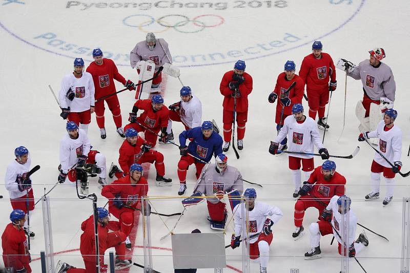 Trénink hokejové reprezentace před olympijským startem turnaje.