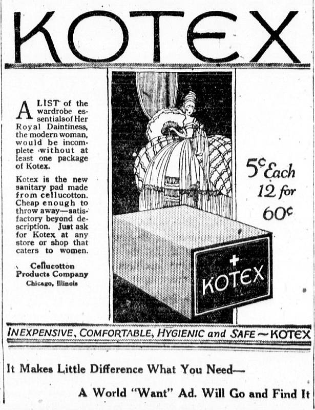 Reklama na tampony Kotex z roku 1920