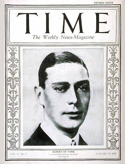 Princ Albert, budoucí král Jiří VI., na titulní straně magazínu Time v roce 1925