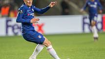 První utkání čtvrtfinále Evropské ligy mezi Slavií a Chelsea. Andreas Christensen.