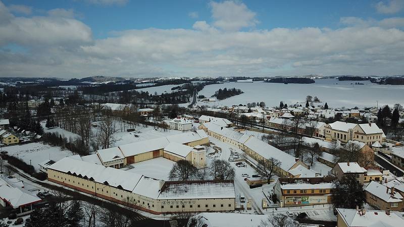 Panský dvůr Telč – letecký pohled