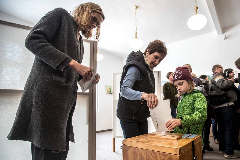 Lidé volili v parlamentních volbách 20. října v Průhonicích.