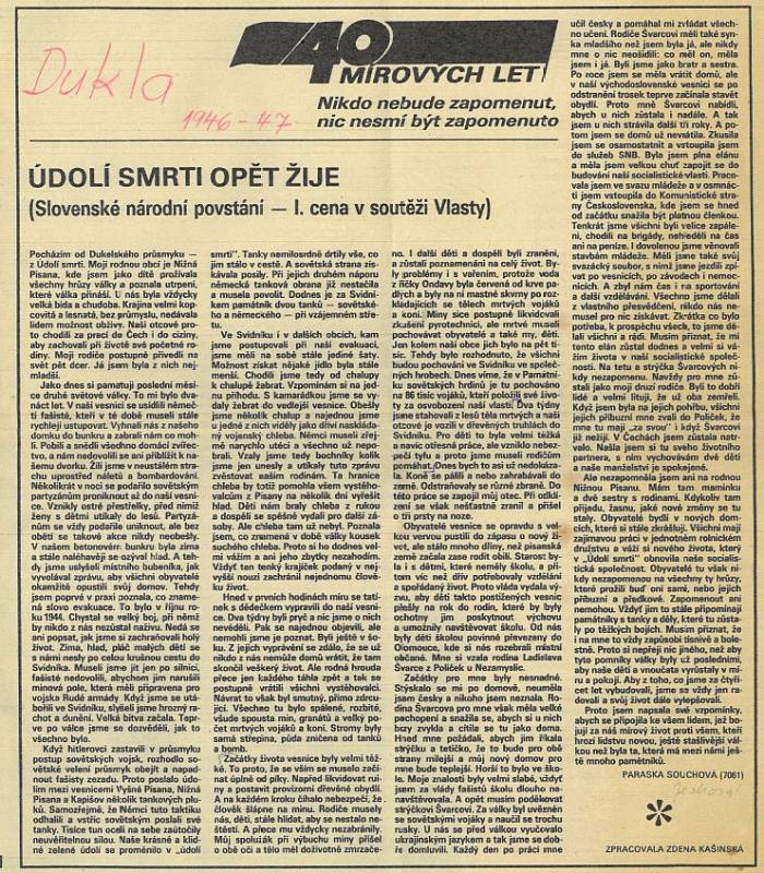 Vítězný článek Parasky Souchové (Jechové) ve Vlastě v roce 1985.