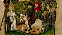 Historické vyobrazení Jana Žižky v čele husitských vojsk v Jenském kodexu