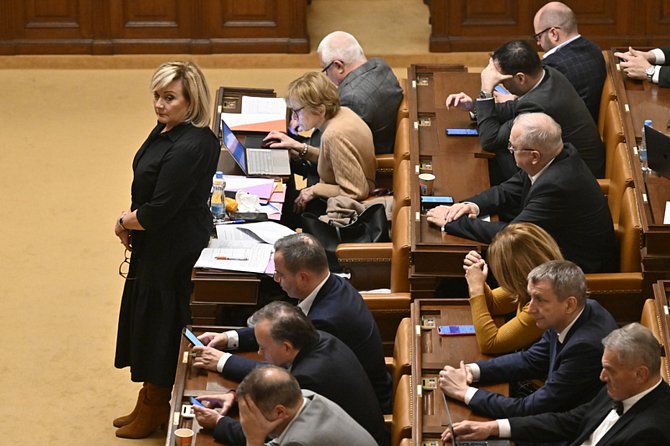 Schůze Sněmovny, 30. listopadu 2022, Praha. Na snímku je předsedkyně poslaneckého klubu ANO Alena Schillerová (vlevo)