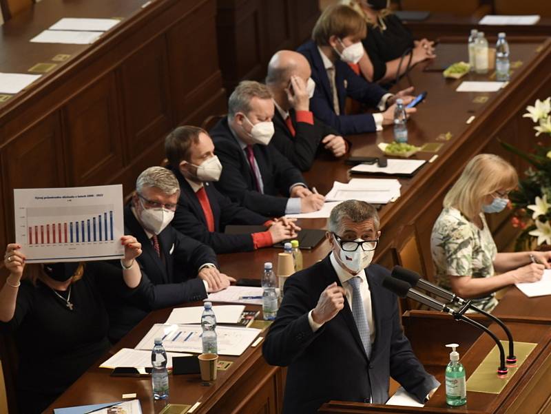 Premiér Andrej Babiš (ANO) hovoří na schůzi Sněmovny k návrhu části opozice na vyslovení nedůvěry menšinové vládě ANO a ČSSD