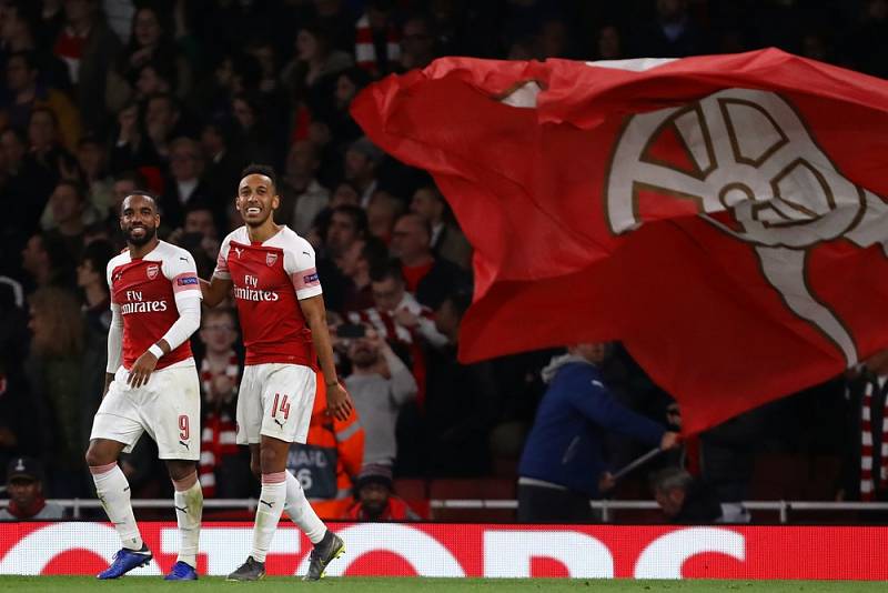 Pierre-Emerick Aubameyang a Alexandre Lacazette v dresu londýnského Arsenalu