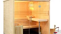 Kabina finské sauny Freya je vyrobena ze smrkového dřeva. www.mountfield.cz