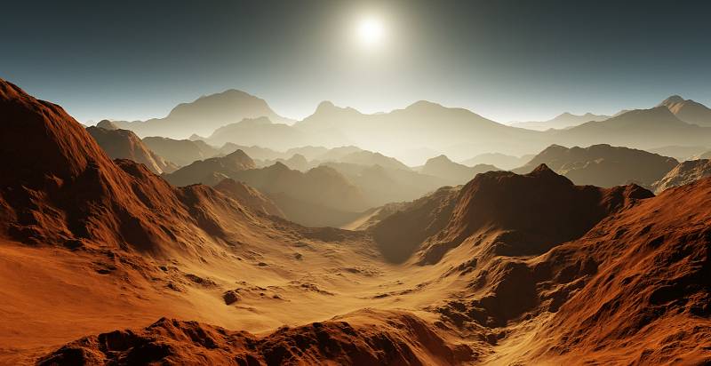 Vizualizace povrchu planety Mars. 