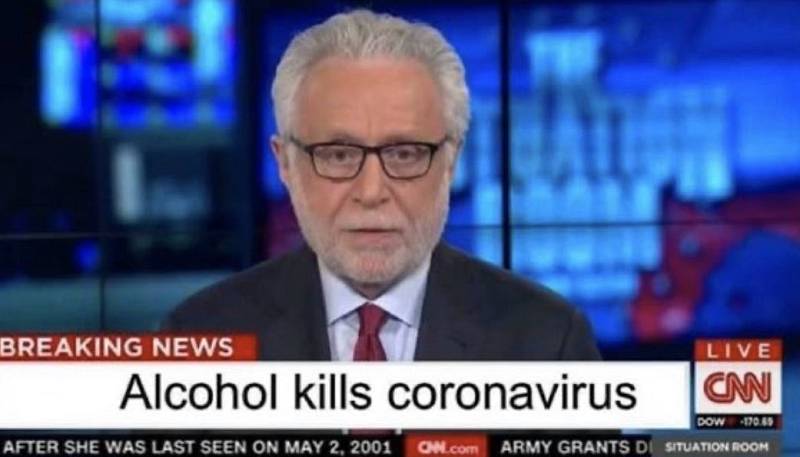 Lživý mem z jara 2020, podle nějž je alkohol schopen likvidovat koronavirus. Alkohol samozřejmě takovou možnost nemá