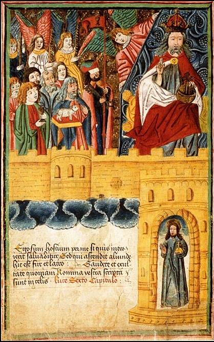 Vyobrazení Jana Žižky jako vrátného u nebeské brány v Jenském kodexu