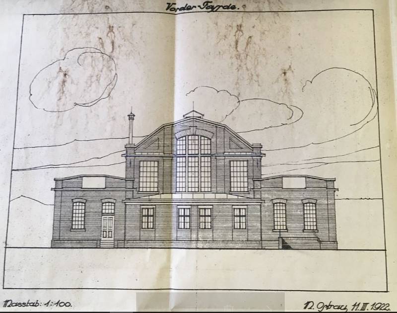 Plán novostavby budovy koupelen z roku 1922