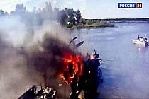 Hořící trosky letadla, ve kterém našel smrt tým ruské KHL Lokomotiv Jaroslavl