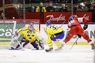 Čeští hokejisté v utkání se Švédskem.