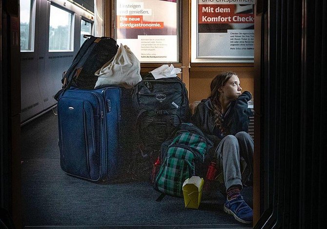 Greta Thunbergová ve vlaku Německých drah