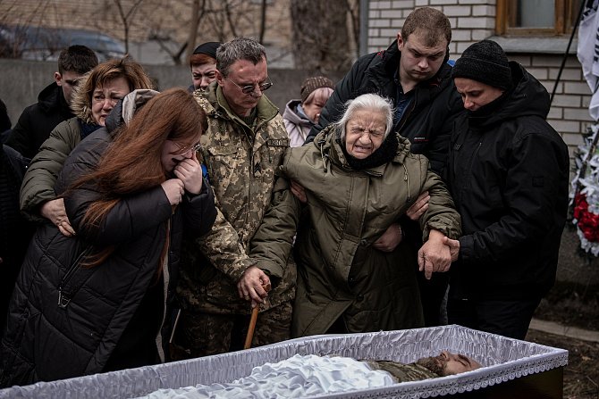 Poslední rozloučení s ukrajinským voják Mykhailom Reutskiym, který zahynul 18. února 2023 v Doněcké oblasti.