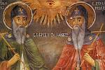 Cyril a Metoděj na nástěnné malbě v Trojanském klášteře v Bulharsku