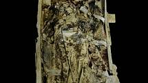Otevřená rakev s ostatky opata Gregora Johanna Mendela, 3D vizualizace před antropologickým průzkumem