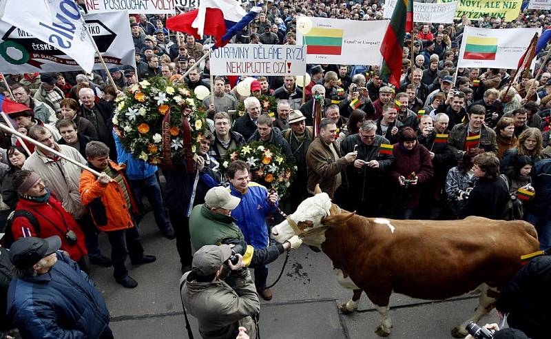 Tisíce zemědělců z několika zemí demonstrovalo 12. března v Praze.