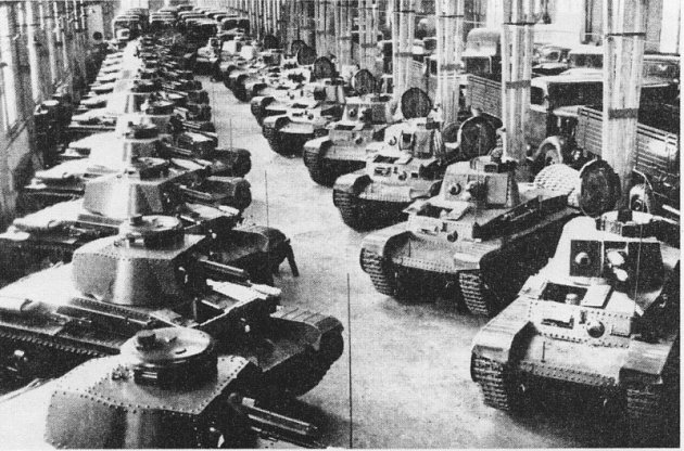 Tanky LT vz. 35 vyráběné v plzeňské Škodovce, rok 1938
