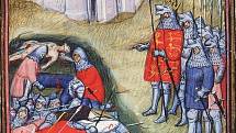 Eduard III. nechává počítat mrtvé na bojišti u Kresčaku. V bitvě padl i český král Jan Lucemburský, v té době již zcela slepý, který bojoval na francouzské straně