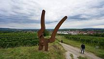 Vinařská turistika v Langenlois. Mezi vinicemi upoutají až bizarní skulptury, nejrůznější do krajiny zasazené prvky a zastávky s výhledem na vinice.