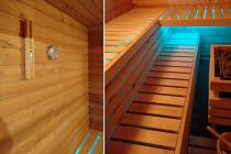 Nová sauna Lukáše Lexmaula z Drahanovic má i efektní podsvícení a teploměr s hodinami.