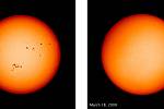 Sluneční skvrny zachycené 19. července 2000 a 18. března 2009