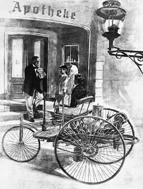 Bertha Benz během první dálkové cesty automobilem.