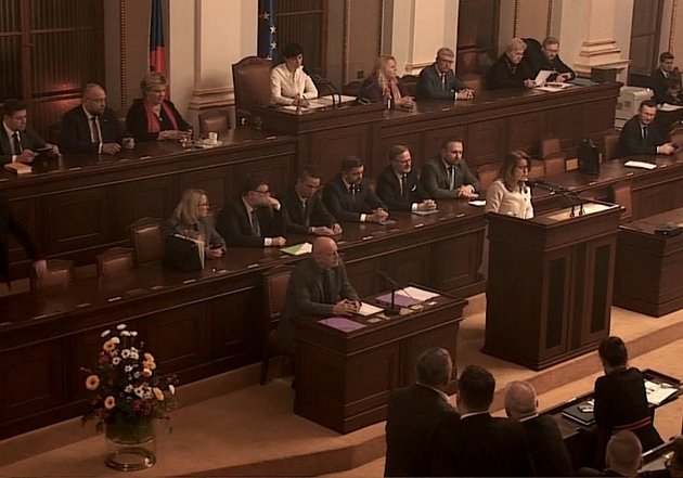 Vyhlášení výsledku hlasování na schůzi Poslanecké sněmovny, která jednala na podnět hnutí ANO o vyslovení nedůvěry vládě Petra Fialy, 18. ledna 2023, Praha.