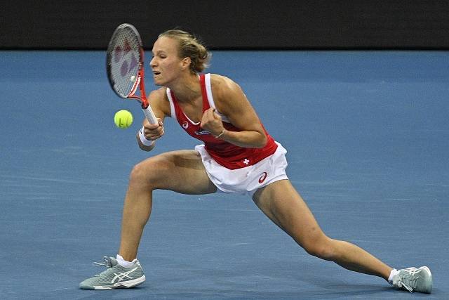 Viktorija Golubicová v zápase s Markétou Vondroušovou.