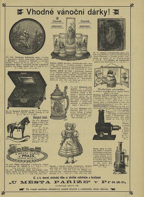 Nabídka vhodných vánočních dárků, týdeník Šípy rok 1890