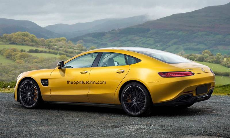 Neoficiální ilustrace čtyřdveřového Mercedesu-AMG GT.