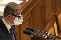 Premiér Andrej Babiš při vystoupení na schůzi Sněmovny