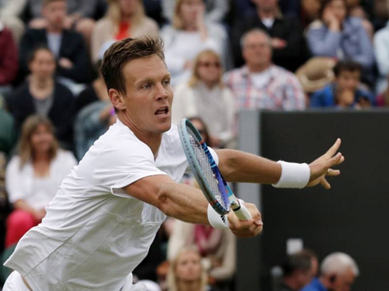 Tomáš Berdych v osmifinále Wimbledonu.