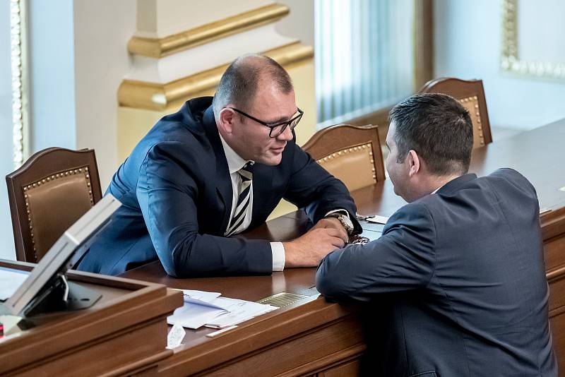 Hlasování o důvěře vlády Andreje Babiše 11. července v Poslanecké sněmovně v Praze. Jan Hamáček, Tomáš Hanzel