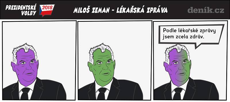 Prezidentské volby - komiks - Miloš Zeman - Lékařská zpráva