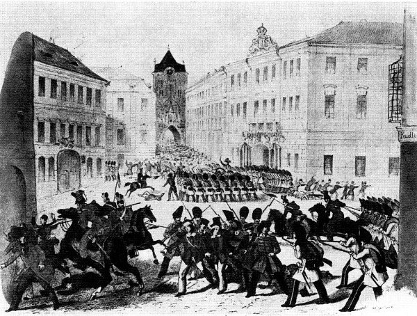 V červnu roku 1848 propukla také v českých zemích revoluce. Odstartoval ji zásah čety granátníků pod velením poručíka Emila Jablonského proti občanskému průvodu v pražské Celetné ulici