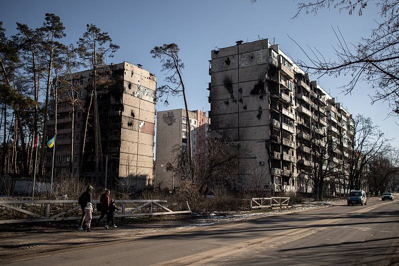 Vybombardovaný dům, 23. února 2023, Irpin, Ukrajina. 