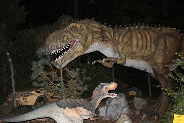Noční prohlídky ve vyškovském DinoParku návštěvníky baví.