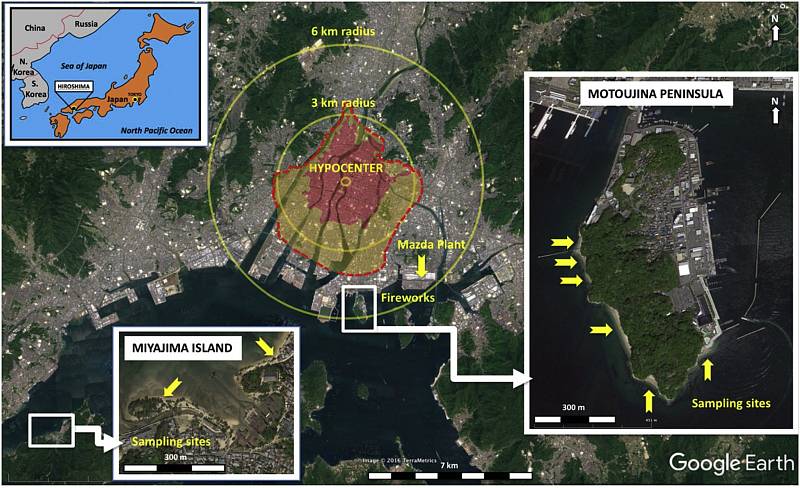 Vědci objevili v písku na plážích u Hirošimy částice, pocházející zřejmě z budov zničených jaderným výbuchem