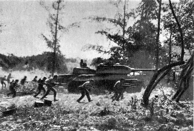 Protiútok kubánských vojáků podporovaný tanky T-34 poblíž pláže Giron během invaze do Zátoky Prasat dne 19. dubna 1961