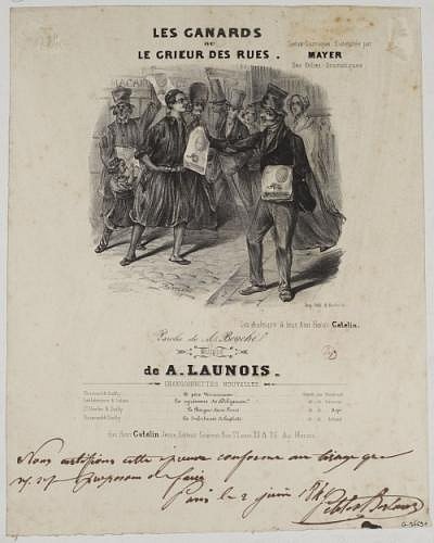 Newspapers seller, Paris 1841 (theatre poster), Carnavalet Museum Paris.