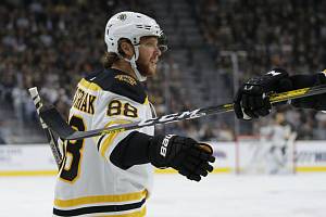 Hokejista Bostonu Bruins David Pastrňák se raduje ze svého gólu